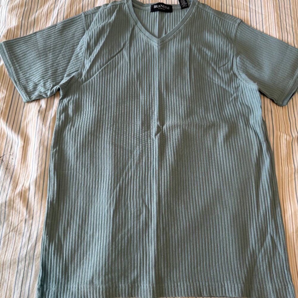 VTG Men's XL V-Neck Ribbed Brandini Shirt Green